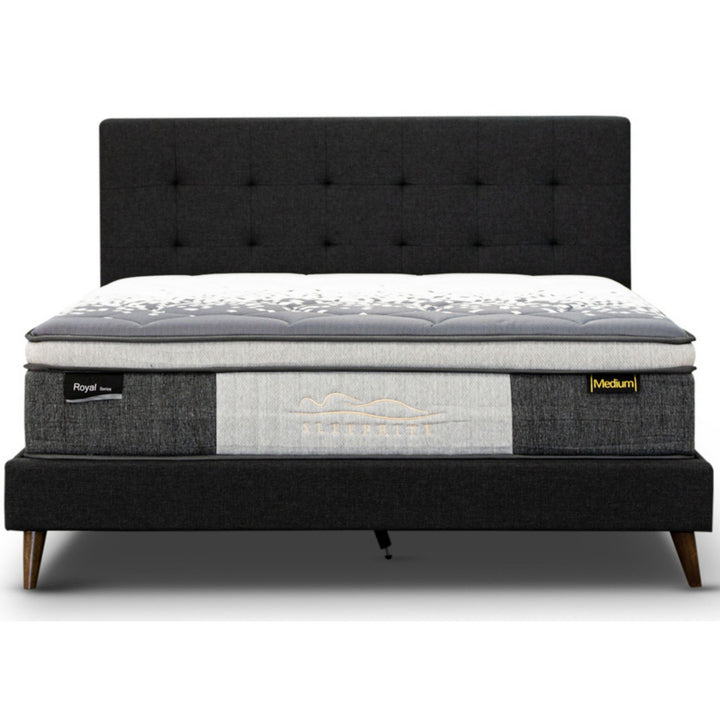 P&F Volga King Single Bed Platform Frame Fabric Upholstered Mattress Base - Charcoal