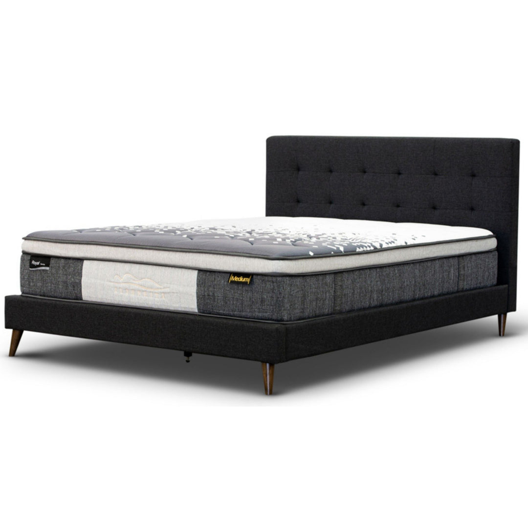 P&F Volga King Single Bed Platform Frame Fabric Upholstered Mattress Base - Charcoal