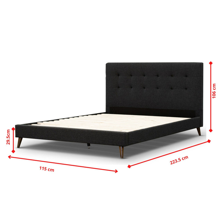 P&F Volga King Single Bed Platform Frame Fabric Upholstered Mattress Base - Charcoal