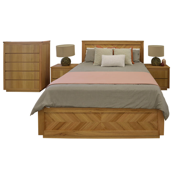 P&F Rosemallow 4pc King Bed Frame Bedroom Suite Timber Bedside Tallboy Package Set