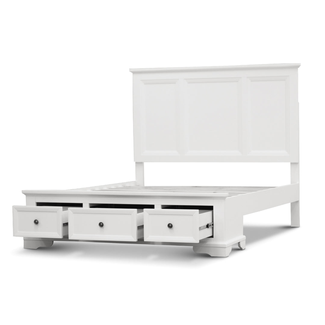 P&F Celosia Queen Size Bed Frame Timber Mattress Base w/ Storage Drawers - White