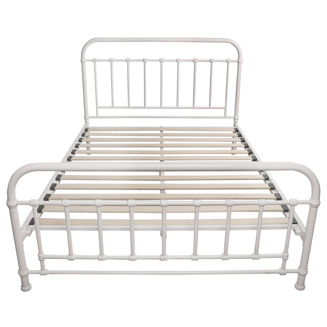 P&F Metallica Queen Bed Size Metal Frame Platform Mattress Base - White