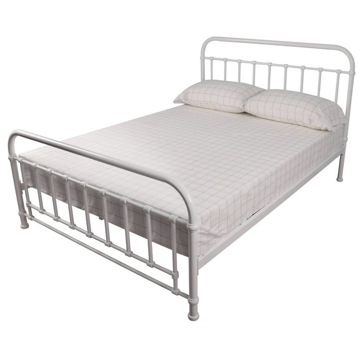 P&F Metallica Queen Bed Size Metal Frame Platform Mattress Base - White