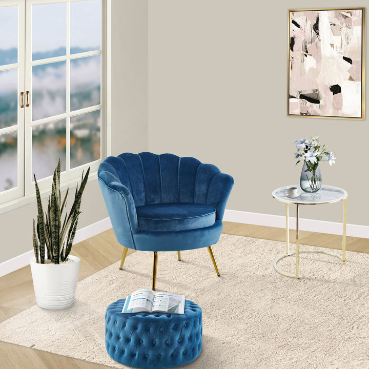 P&F Bloomer Velvet Fabric Accent Sofa Love Chair - Blue