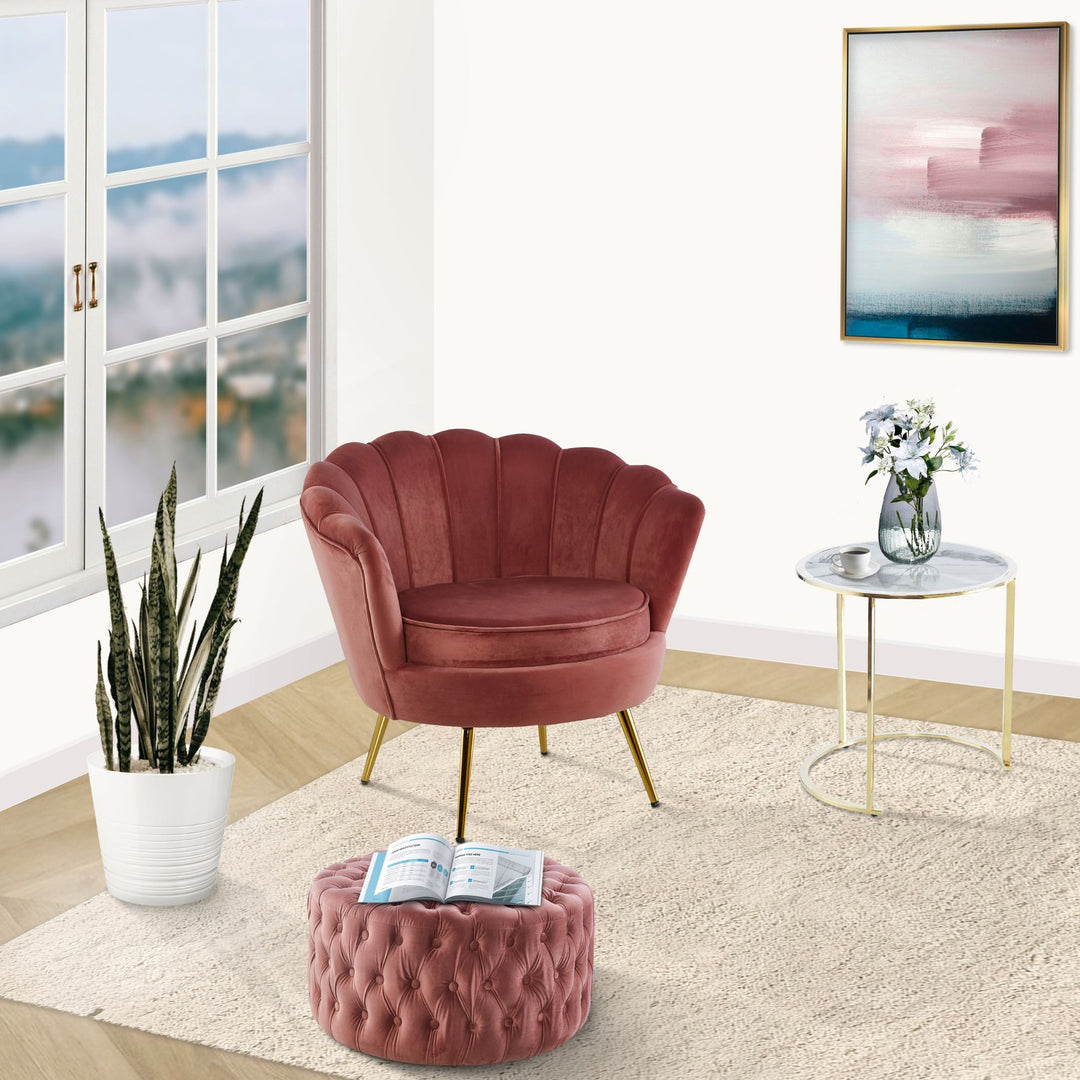 P&F ZennHome Bloomer Velvet Fabric Accent Sofa Love Chair - Rose Pink