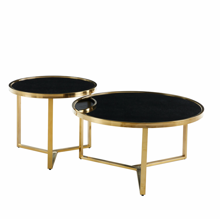 P&F Interior Ave - Designer Giselle Black Glass & Brushed Gold Coffee Table Set