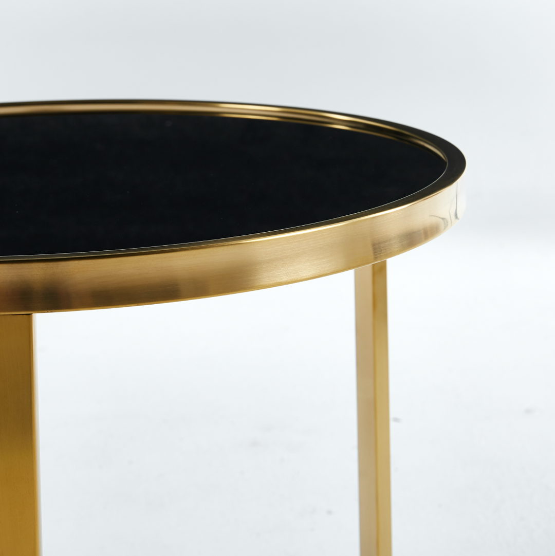 P&F Interior Ave - Designer Giselle Black Glass & Brushed Gold Coffee Table Set