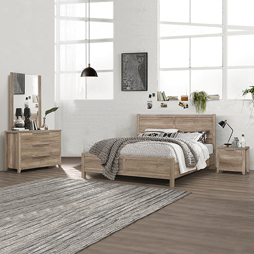 P&F 4 Pieces Bedroom Suite Natural Wood Like MDF Structure Double Size Oak