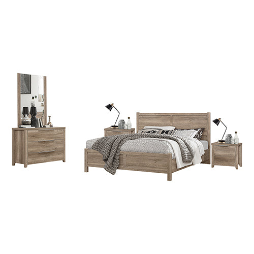 P&F 4 Pieces Bedroom Suite Natural Wood Like MDF Structure Double Size Oak