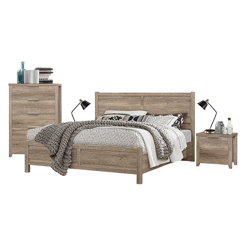 P&F 4 Pieces Bedroom Suite Natural Wood Like MDF Structure Queen Size Oak