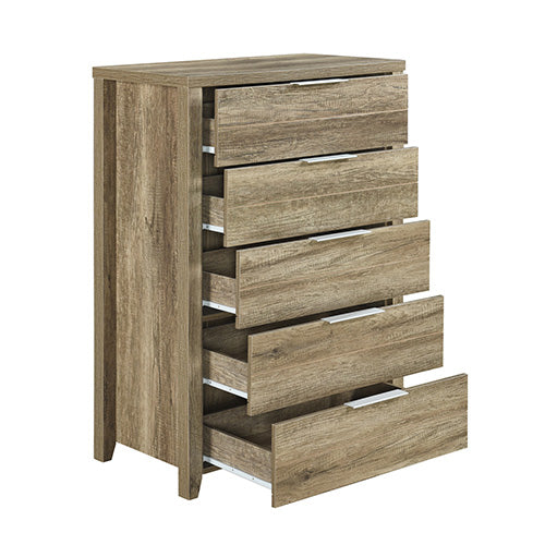 P&F 4 Pieces Bedroom Suite Natural Wood Like MDF Structure Queen Size Oak