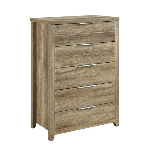 P&F 5 Pieces Bedroom Suite Natural Wood Like MDF Structure Queen Size Oak Colour Bed, Bedside Table, Tallboy & Dresser