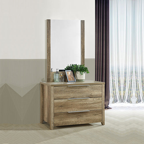 P&F 5 Pieces Bedroom Suite Natural Wood Like MDF Structure Queen Size Oak Colour Bed, Bedside Table, Tallboy & Dresser