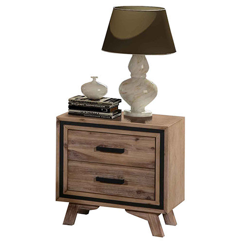 P&F 4 Pieces Bedroom Suite Queen Size Silver Brush in Acacia Wood Construction Bed, Bedside Table & Tallboy