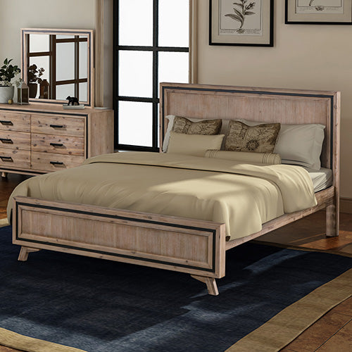 P&F Queen Size Silver Brush Bed Frame in Acacia Wood Construction