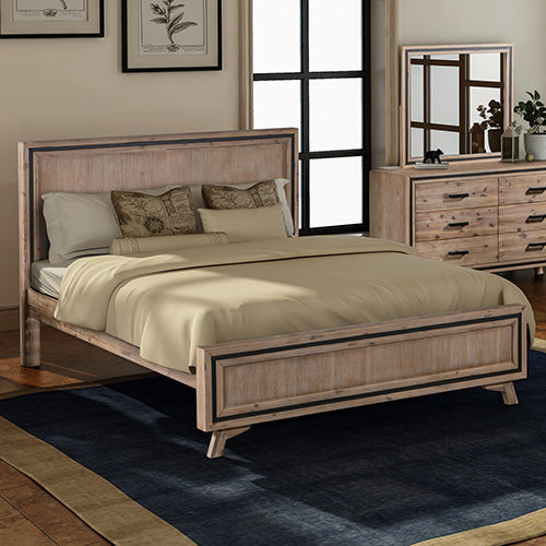 P&F Queen Size Silver Brush Bed Frame in Acacia Wood Construction