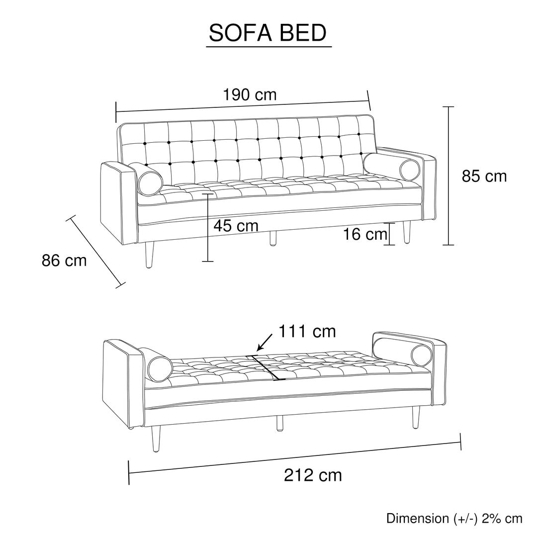 P&F ZennHome Sofa Bed 3 Seater Button Tufted Lounge Set Fabric Beige Colour