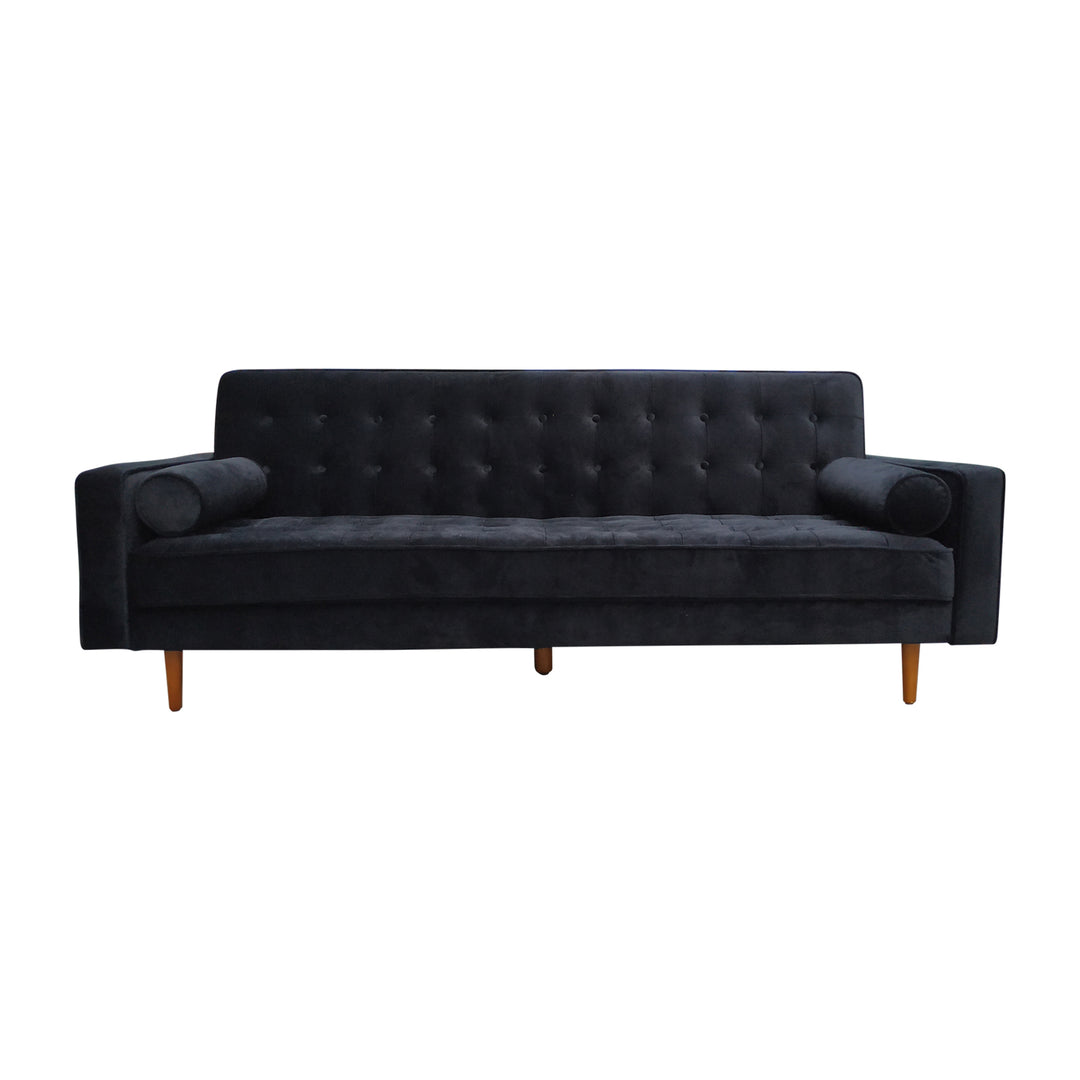 P&F ZennHome Sofa Bed 3 Seater Button Tufted Lounge Set Velvet Black Colour