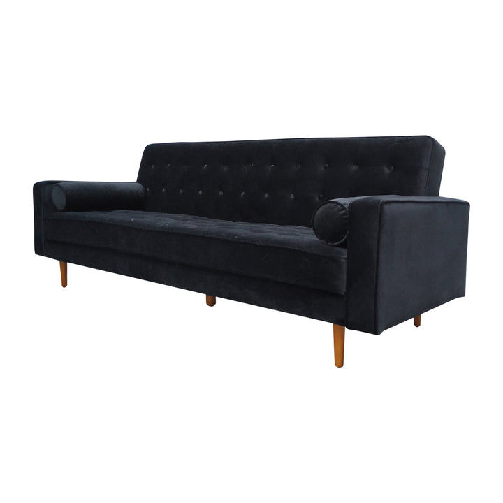 P&F ZennHome Sofa Bed 3 Seater Button Tufted Lounge Set Velvet Black Colour