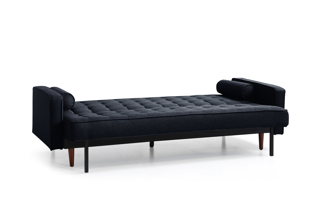 P&F ZennHome Sofa Bed 3 Seater Button Tufted Lounge Set Velvet Black Colour