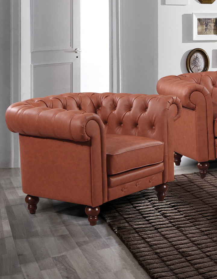 P&F ZennHome Single Seater Brown Sofa Armchair for Lounge Chesterfireld Style Button Tufted in Faux Leather