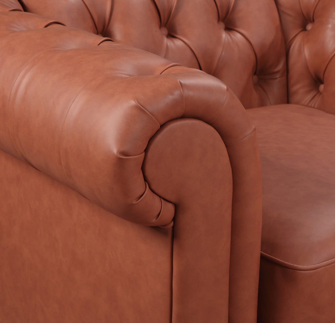 P&F ZennHome Single Seater Brown Sofa Armchair for Lounge Chesterfireld Style Button Tufted in Faux Leather