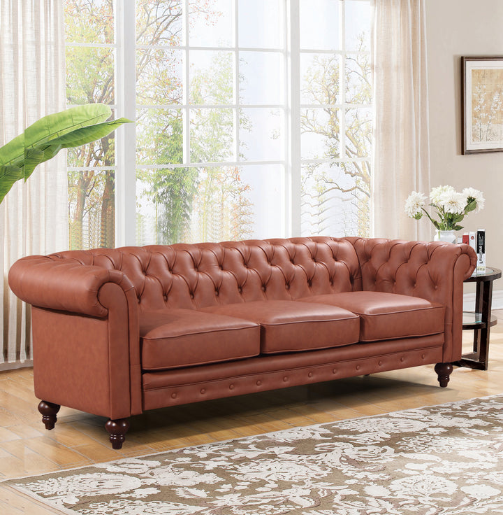 P&F ZennHome 3 Seater Brown Sofa Lounge Chesterfireld Faux Leather