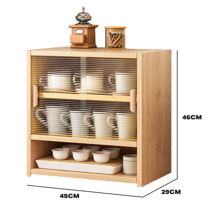 P&F Bamboo Dustproof Cup Storage Cabinet with Sliding Acrylic Door