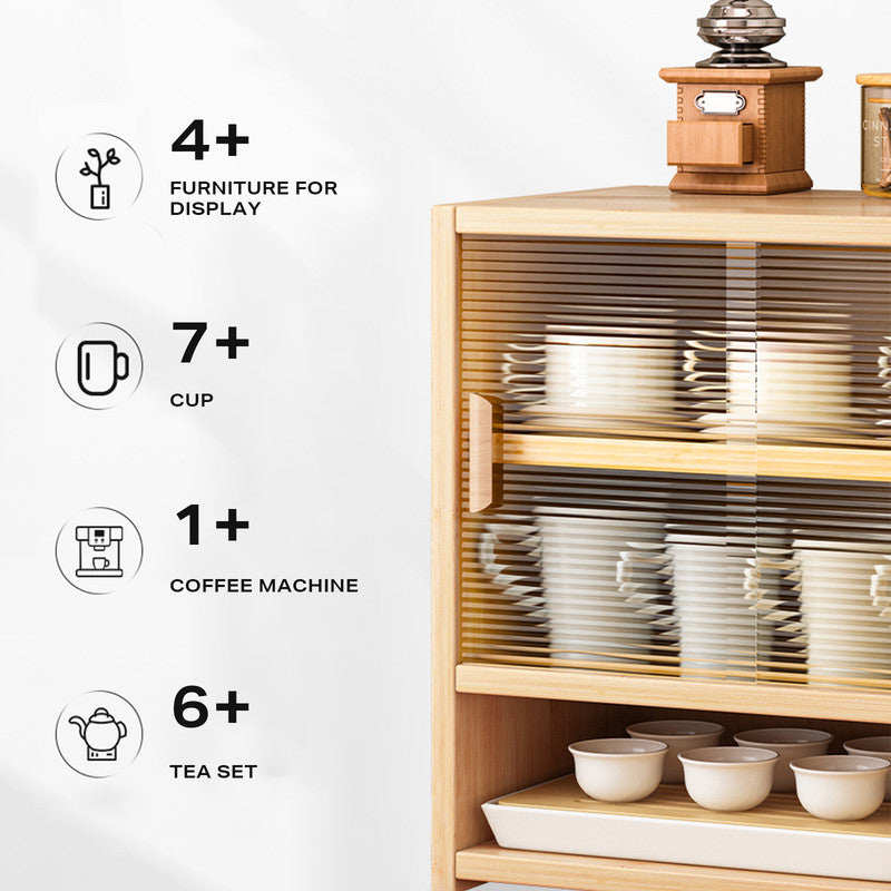 P&F Bamboo Dustproof Cup Storage Cabinet with Sliding Acrylic Door