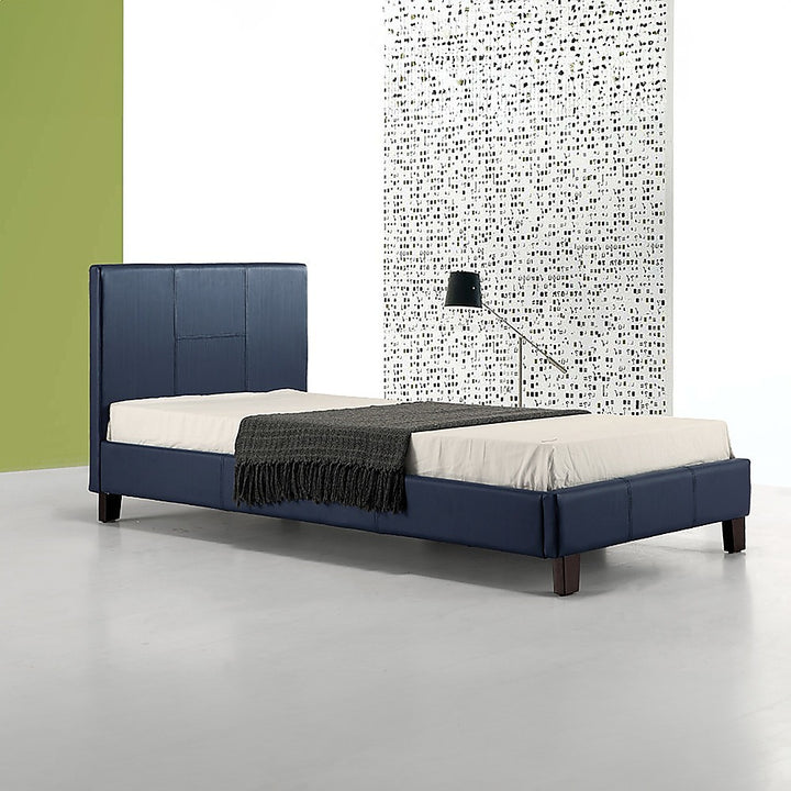 P&F Single PU Leather Bed Frame Blue