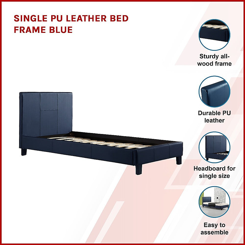 P&F Single PU Leather Bed Frame Blue