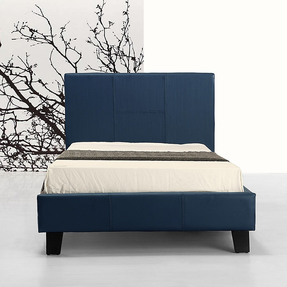 P&F Single PU Leather Bed Frame Blue