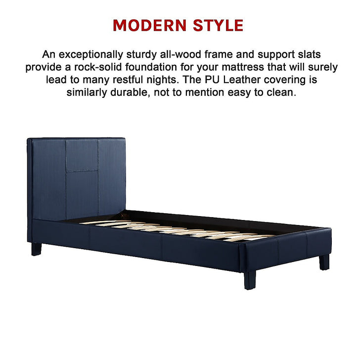 P&F Single PU Leather Bed Frame Blue