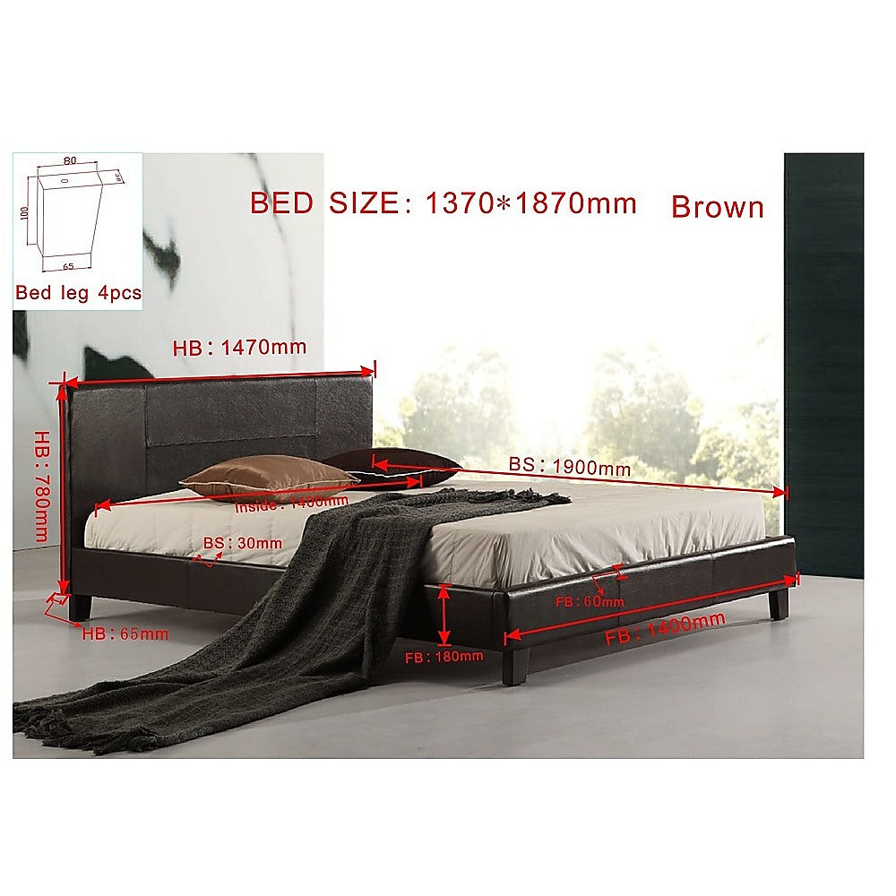 P&F BohoNest Double PU Leather Bed Frame Brown
