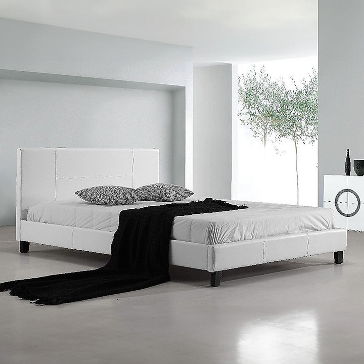 P&F BohoNest Queen PU Leather Bed Frame White