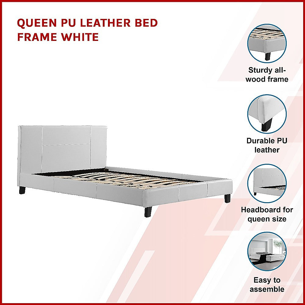 P&F BohoNest Queen PU Leather Bed Frame White