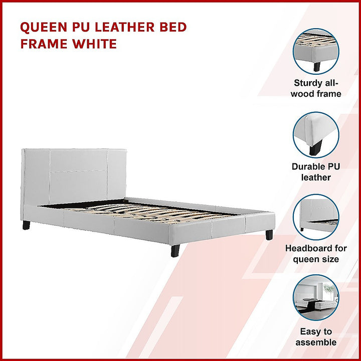 P&F BohoNest Queen PU Leather Bed Frame White