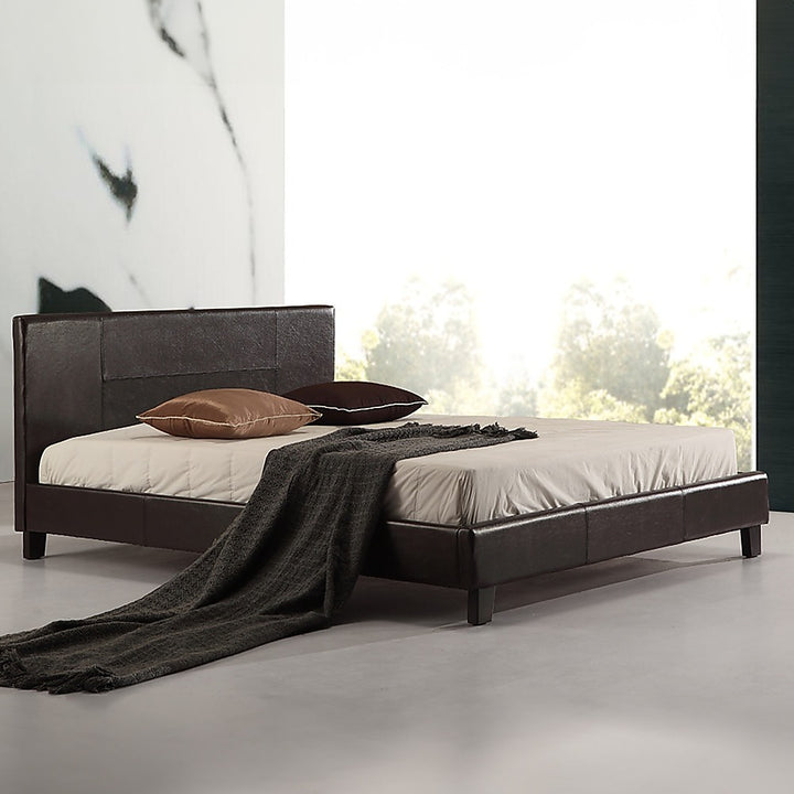 P&F BohoNest Queen PU Leather Bed Frame Brown