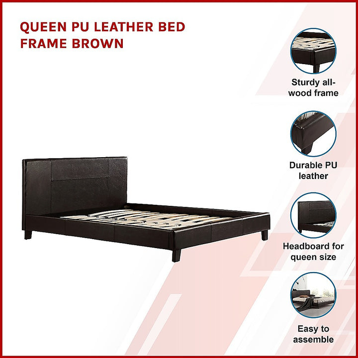 P&F BohoNest Queen PU Leather Bed Frame Brown