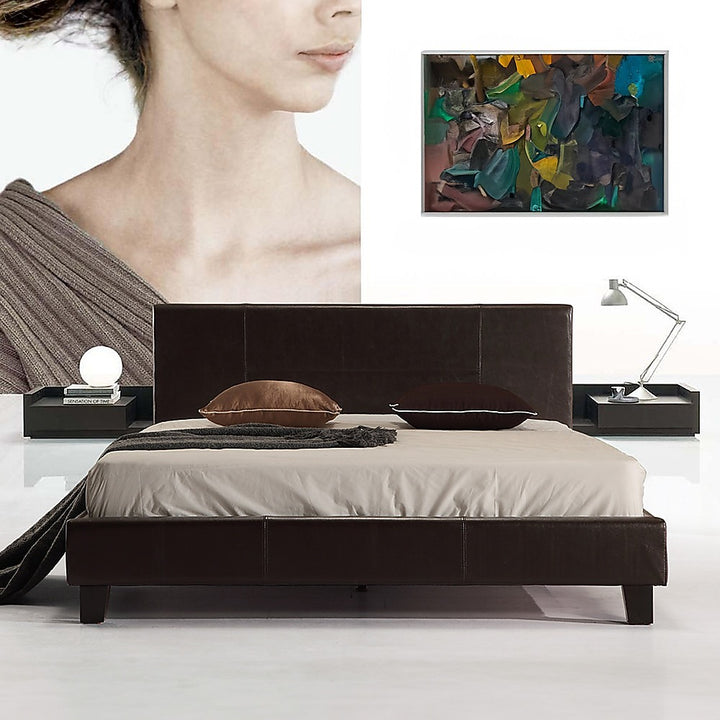 P&F BohoNest Queen PU Leather Bed Frame Brown