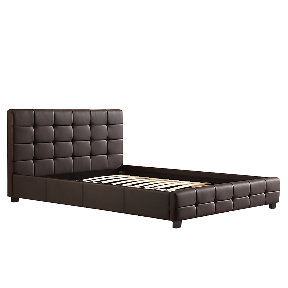 P&F Double PU Leather Deluxe Bed Frame Brown