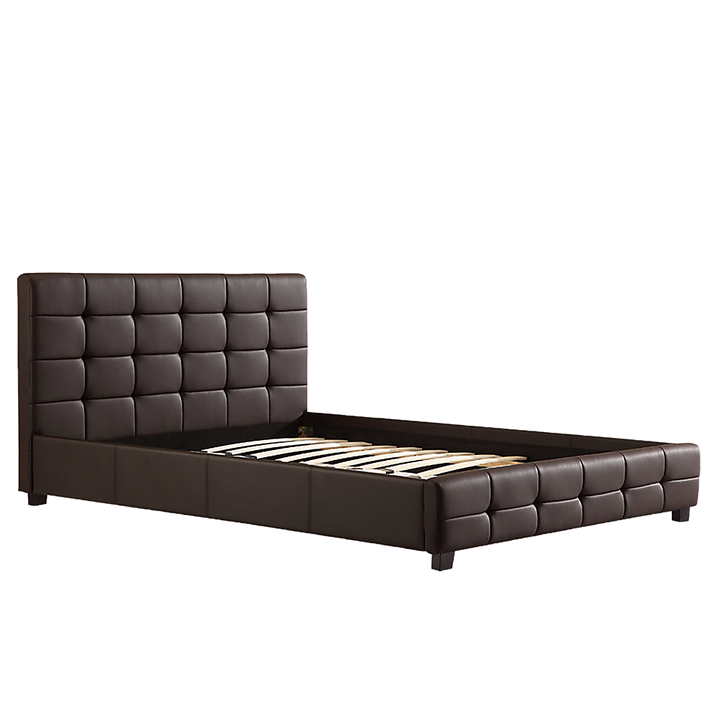 P&F Double PU Leather Deluxe Bed Frame Brown