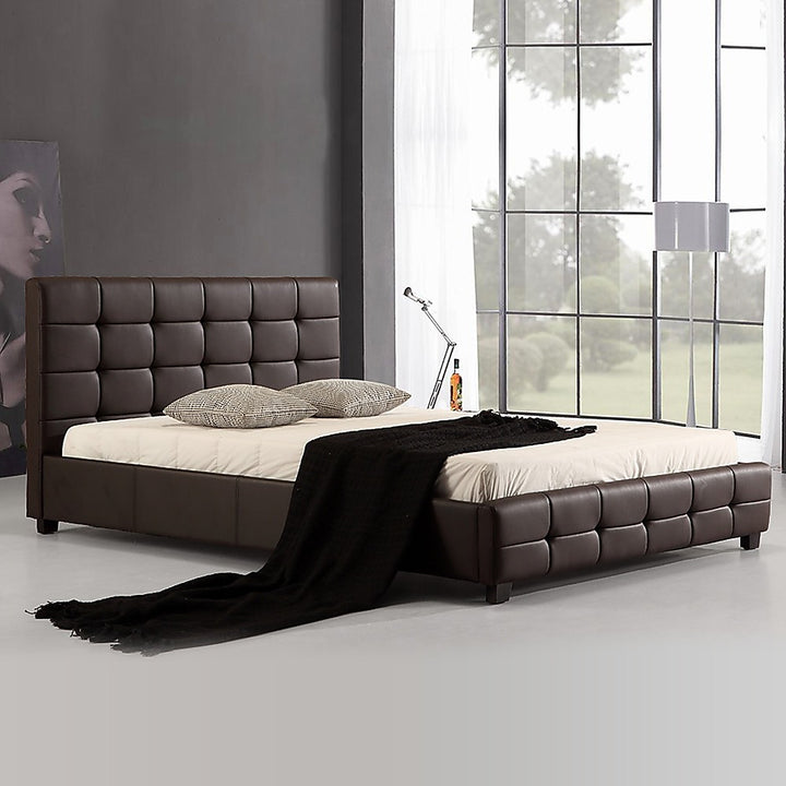 P&F Double PU Leather Deluxe Bed Frame Brown