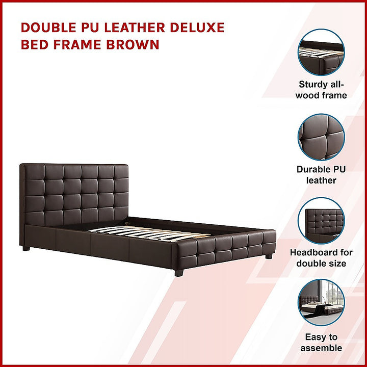 P&F Double PU Leather Deluxe Bed Frame Brown