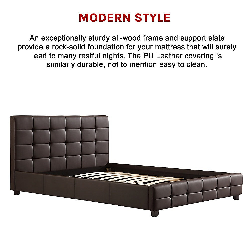 P&F Double PU Leather Deluxe Bed Frame Brown