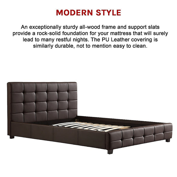 P&F Double PU Leather Deluxe Bed Frame Brown