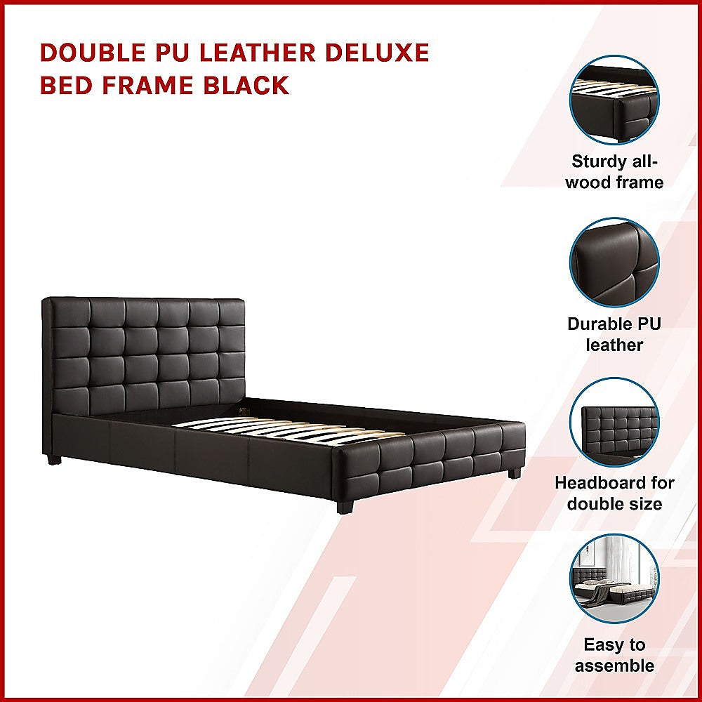 P&F BohoNest Double PU Leather Deluxe Bed Frame Black