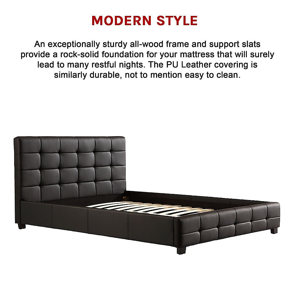 P&F BohoNest Double PU Leather Deluxe Bed Frame Black