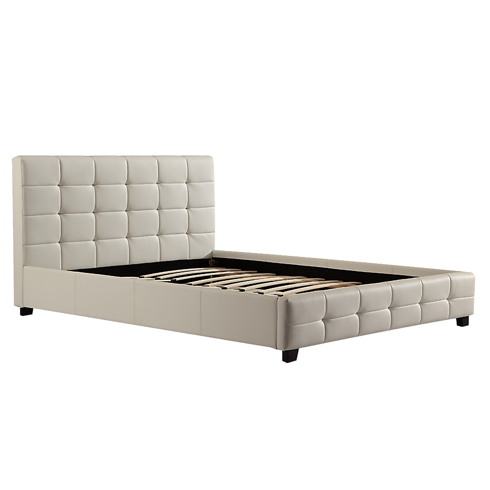 P&F BohoNest Queen PU Leather Deluxe Bed Frame White