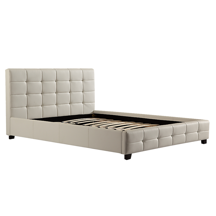 P&F BohoNest Queen PU Leather Deluxe Bed Frame White